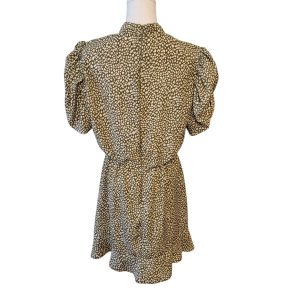 AX Paris Olive Green Print Puff Sleeve Dress Size 8 - Picture 5 of 6